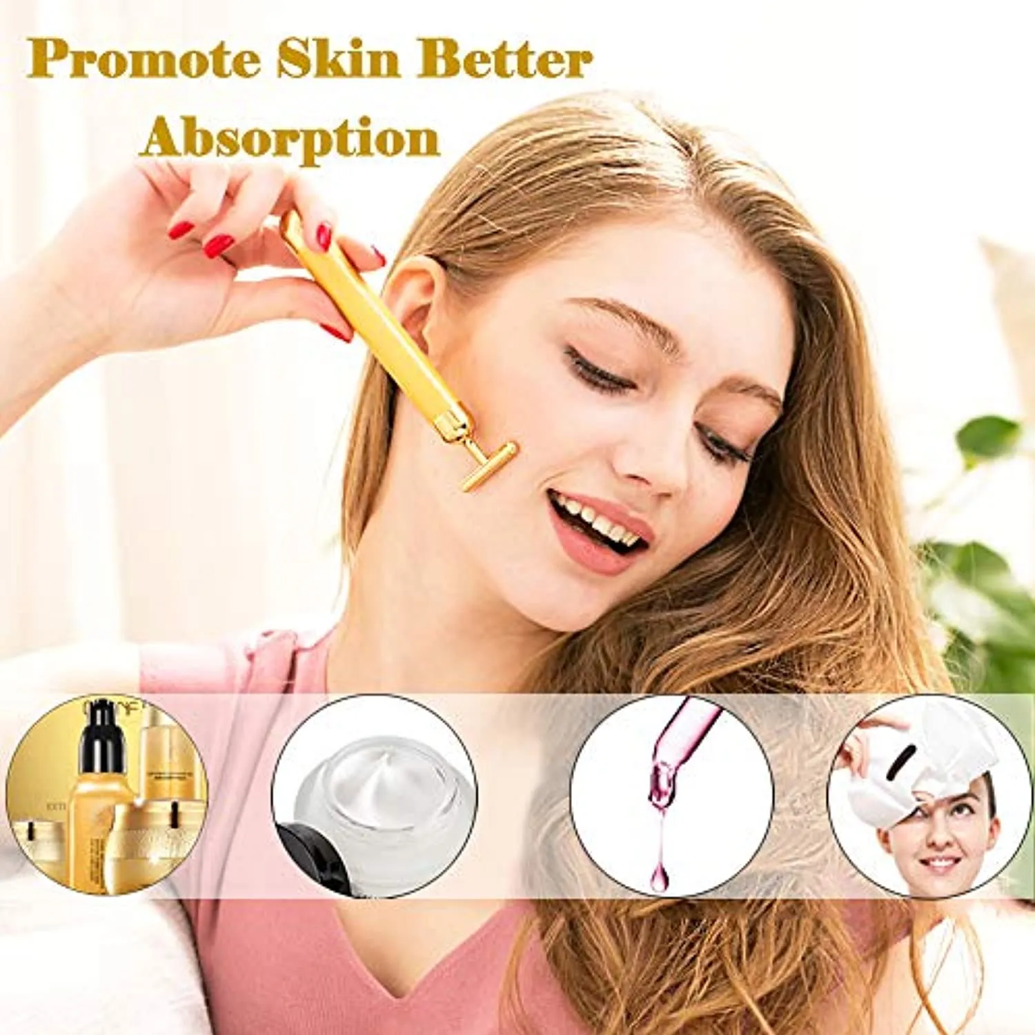 Face Massager Roller Golden 3D Roller Electric Facial Roller and T Shape Facial Roller Massager Kit