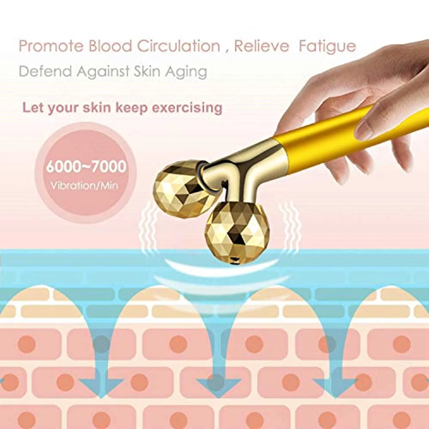 Face Massager Roller Golden 3D Roller Electric Facial Roller and T Shape Facial Roller Massager Kit