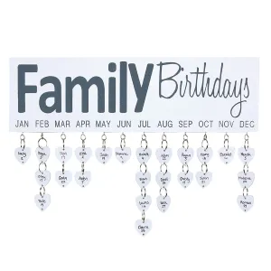 Family Birthday Calendar Reminder Organizer 15.7 X 4.8 0.5 White
