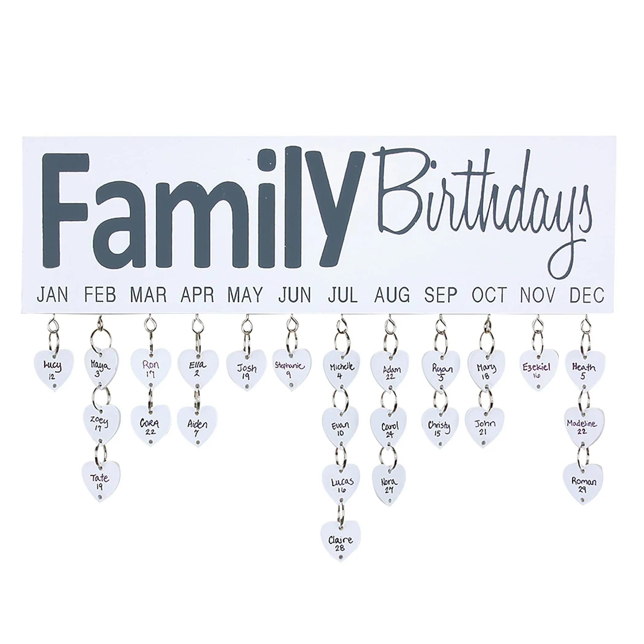 Family Birthday Calendar Reminder Organizer 15.7 X 4.8 0.5 White