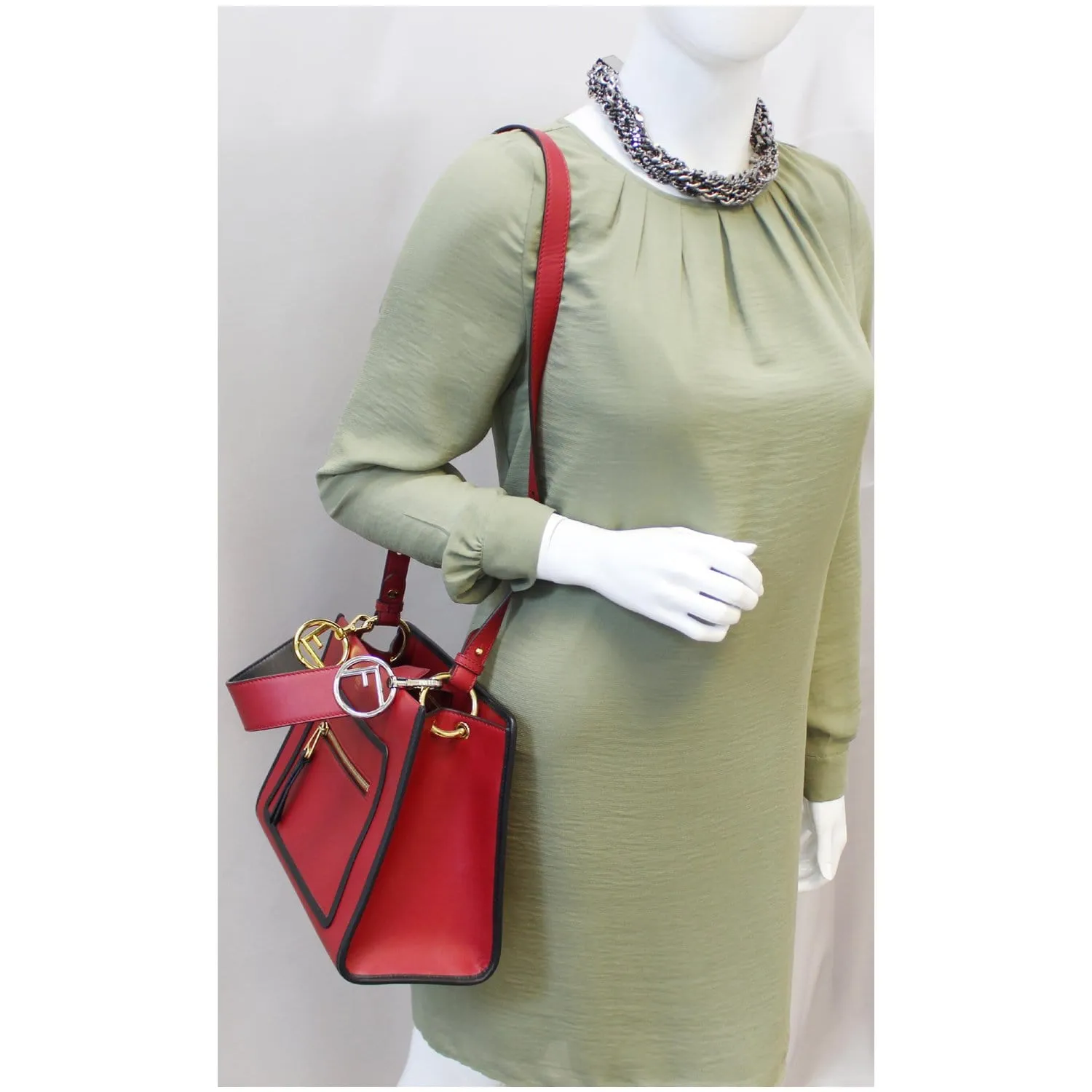 FENDI Runway Leather Tote Shoulder Bag Red