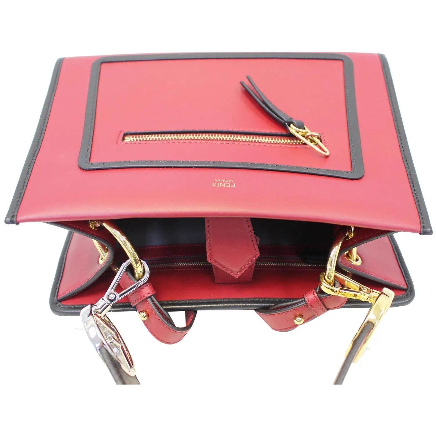 FENDI Runway Leather Tote Shoulder Bag Red