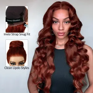 Flash Sale Reddish Brown Invisi-Strap 360 Skin Lace Frontal Glueless Wig Pre-Cut Lace & Pre-Bleached Knots Human Hair