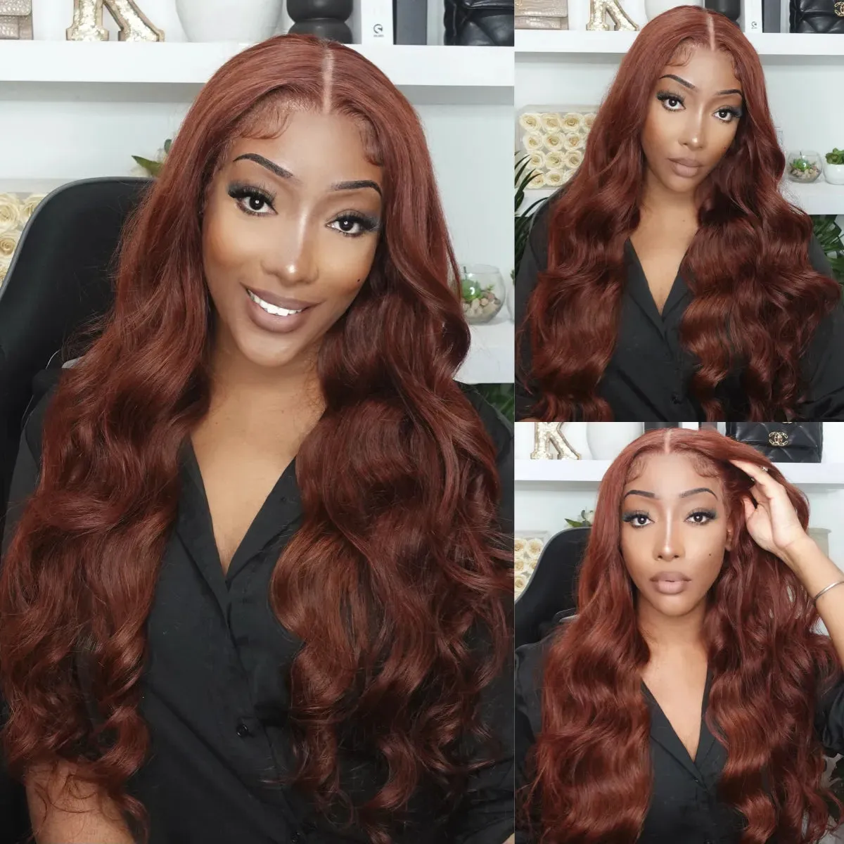 Flash Sale Reddish Brown Invisi-Strap 360 Skin Lace Frontal Glueless Wig Pre-Cut Lace & Pre-Bleached Knots Human Hair