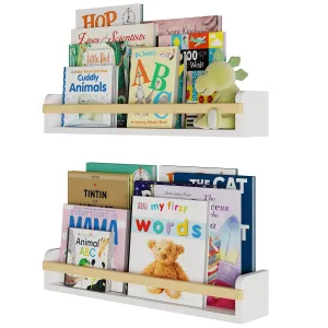 Florida Wooden Wall Shelves for Kids Room 24" White Set of 2 Modern