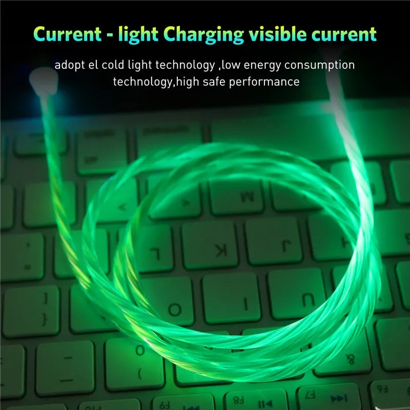 Flowing Light Magnetic USB Charging Cable, Micro usb Cable & USB Type C Cable LED Glow Magnet Charger For iPhone X 8 7 6
