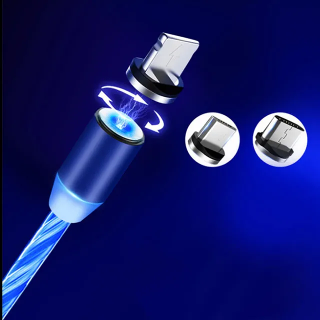 Flowing Light Magnetic USB Charging Cable, Micro usb Cable & USB Type C Cable LED Glow Magnet Charger For iPhone X 8 7 6