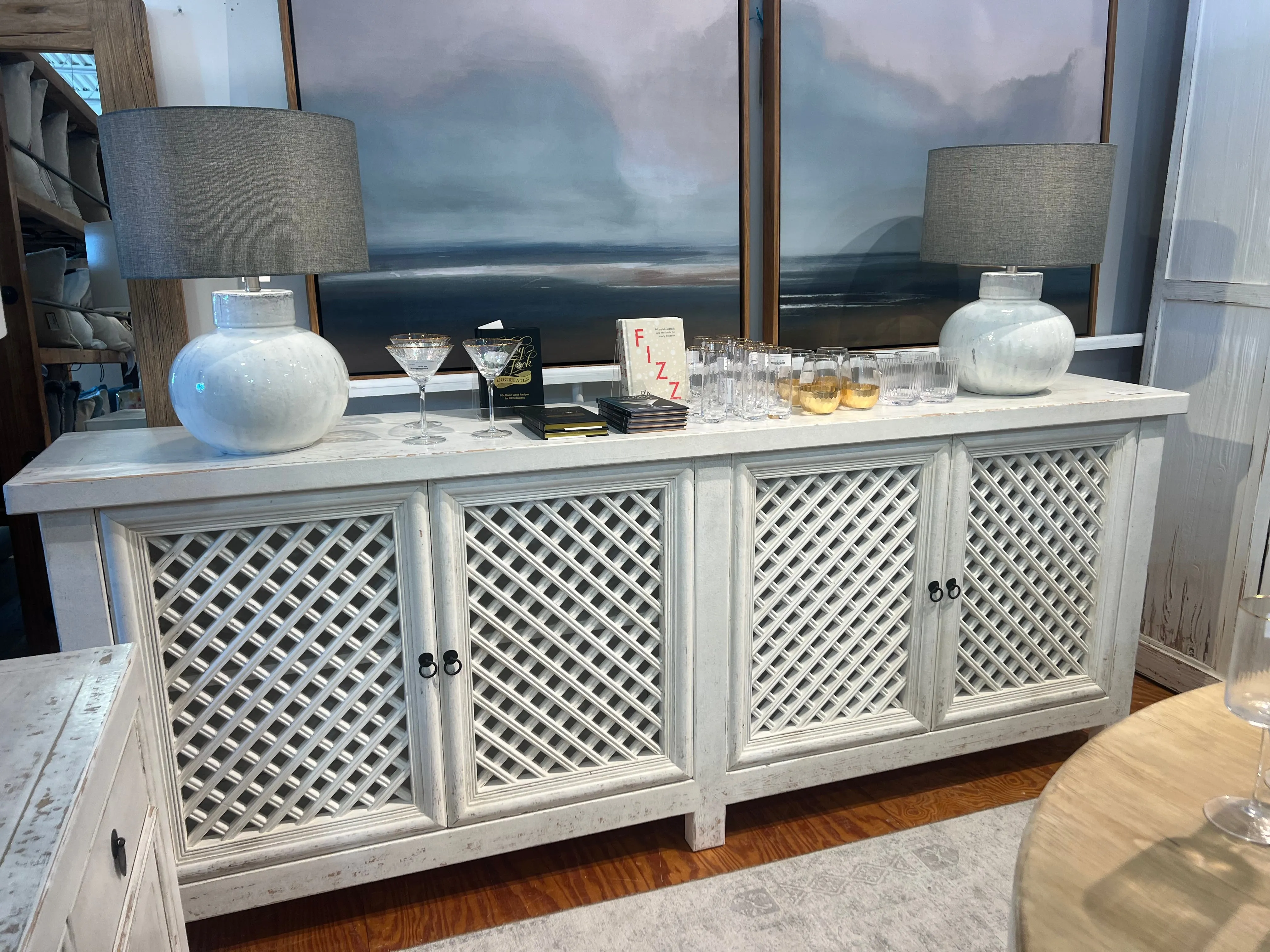 Four Door Lattice Cabinet in White