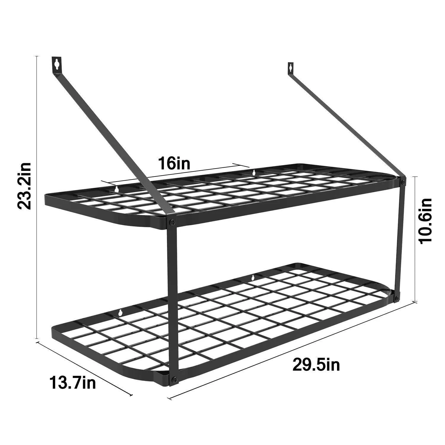 GeekDigg 29.5 Inch Wall Mounted Pot Rack Storage Shelf with 2 Tier 10 Hooks Included, Kitchen Pot Racks Hanging Storage Organizer (Black)
