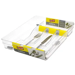 Glad GLD-71059 DRAWER PANTRY STORAGE | SILVERWARE ORGANIZER | U Cutlery Box Nonslip Feet Clear 13.3X10.3X2.2In, 13.3 inch