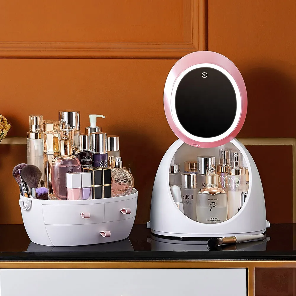 GlamStation LED Mirror Cosmetic Organizer