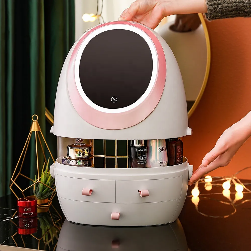 GlamStation LED Mirror Cosmetic Organizer