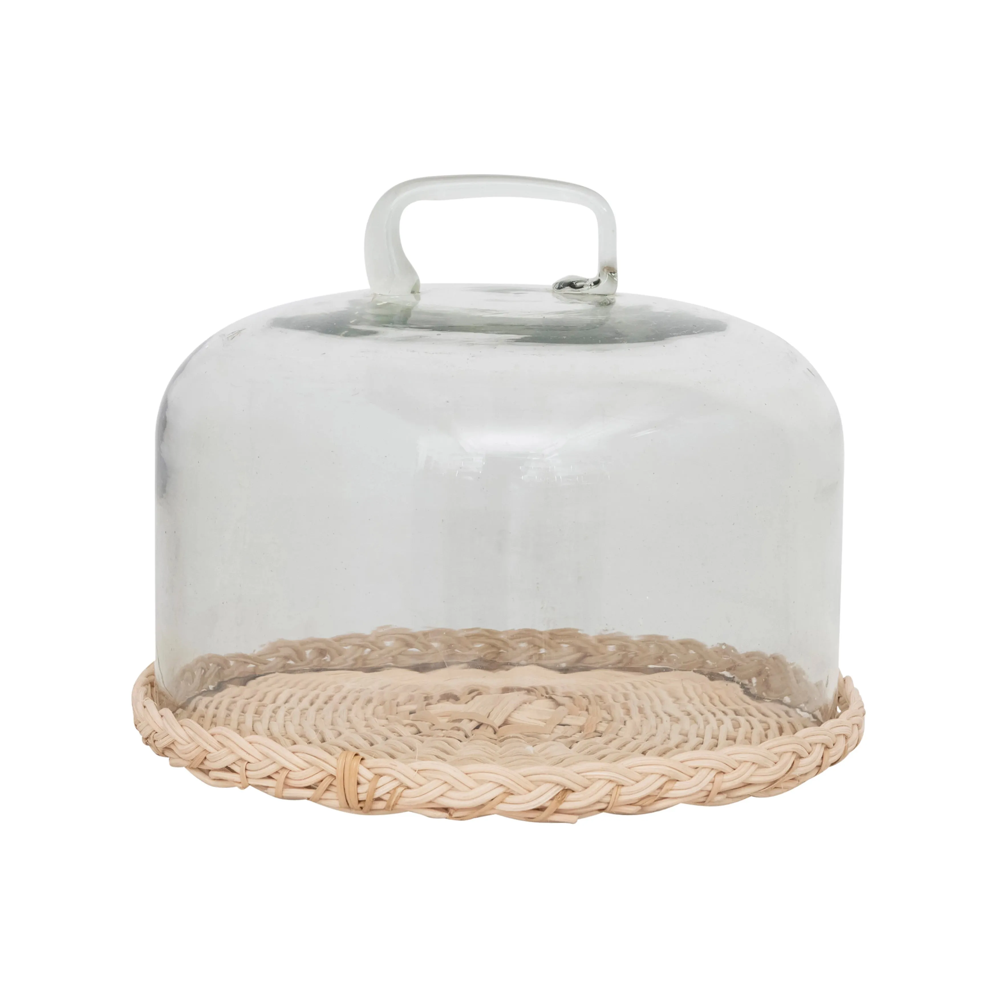 glass & rattan cloche set