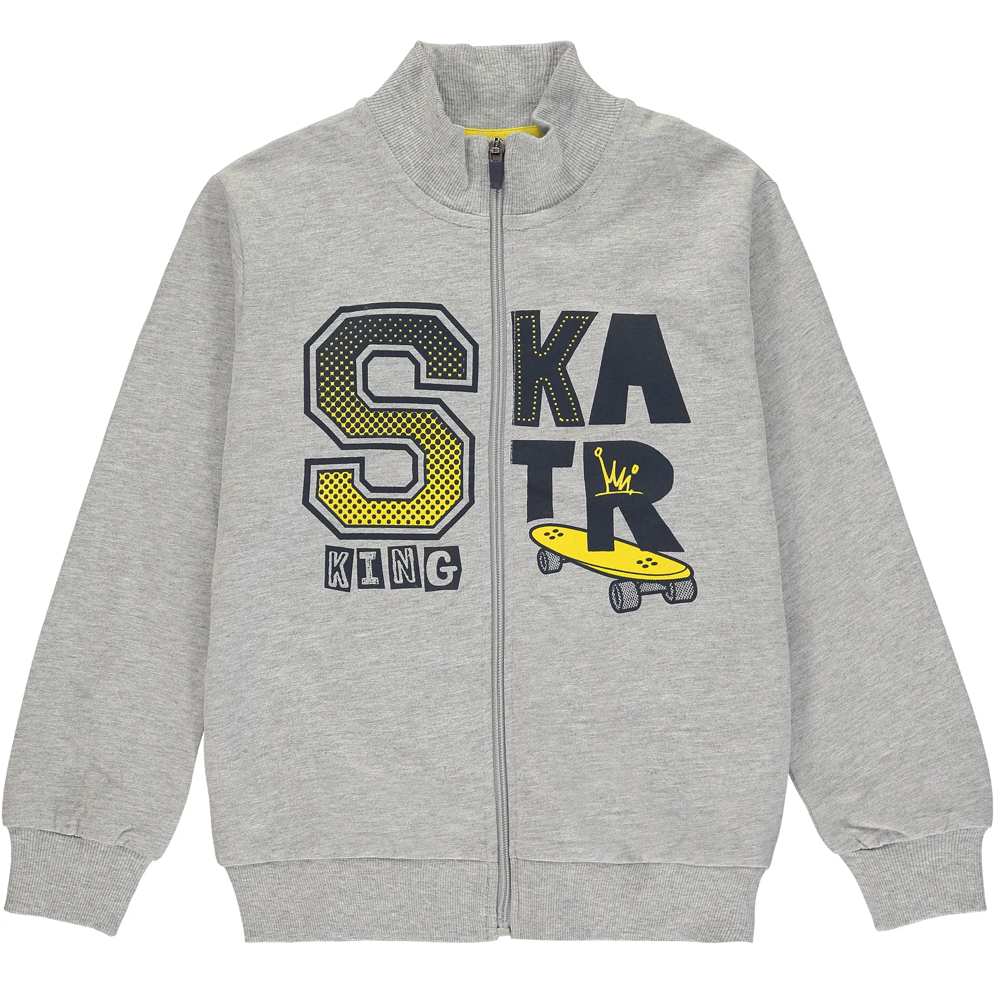 Grey Cotton Zip Up Top