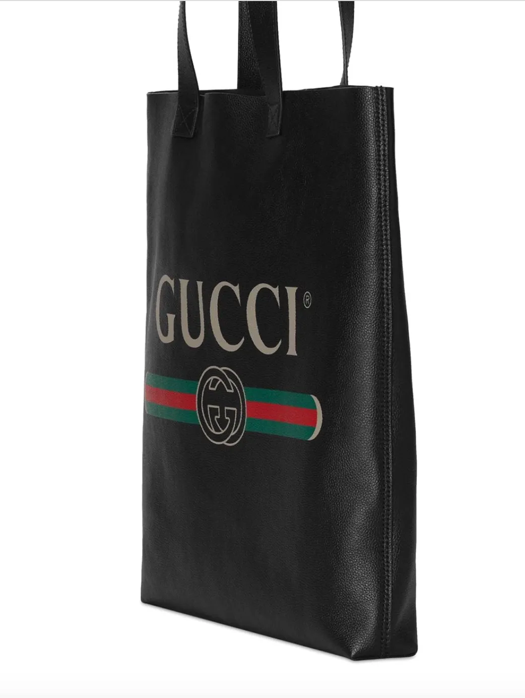 Gucci Logo Print Leather Tote Bag in Black