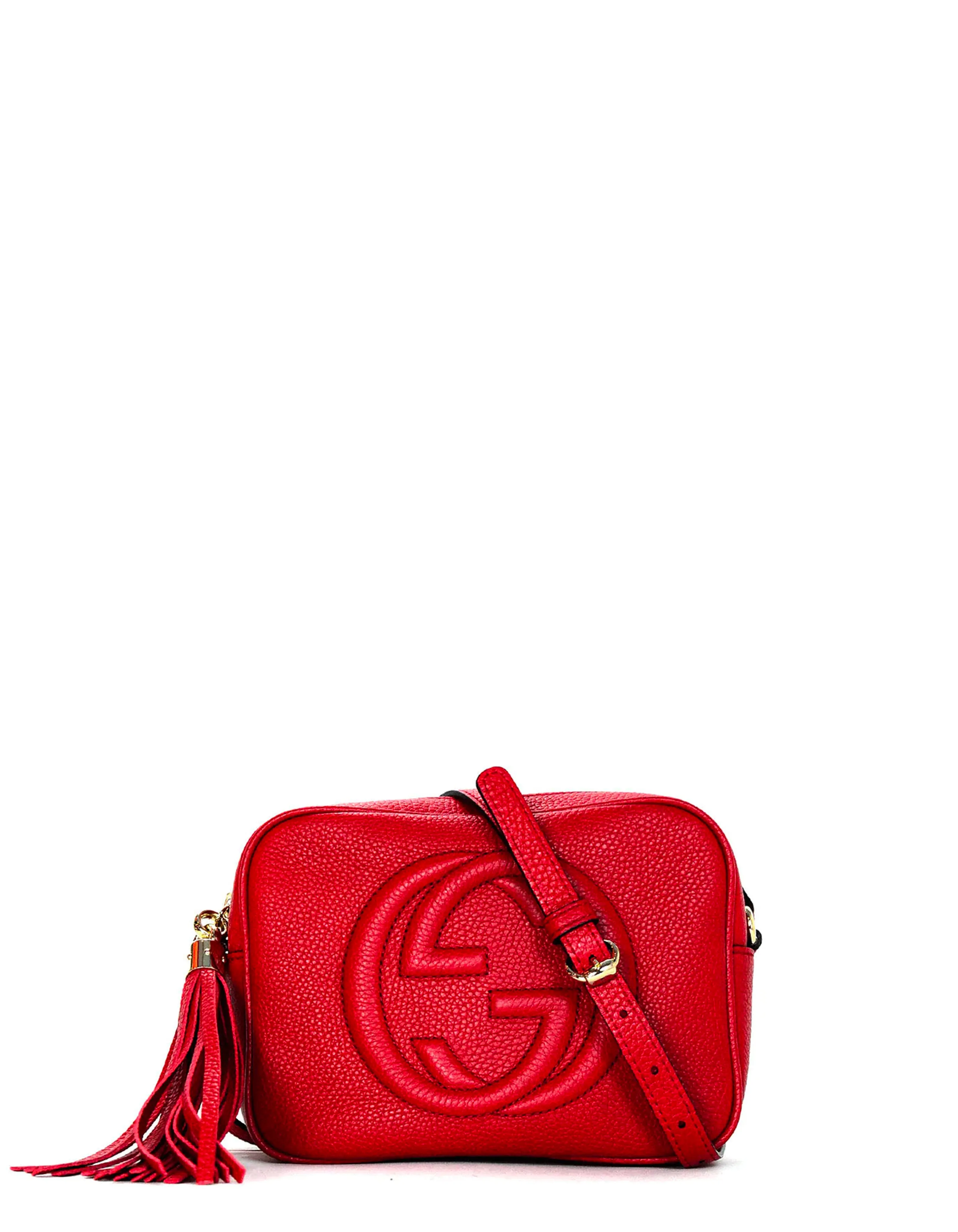 Gucci Red Pebbled Calfskin Leather Soho Disco Crossbody Bag