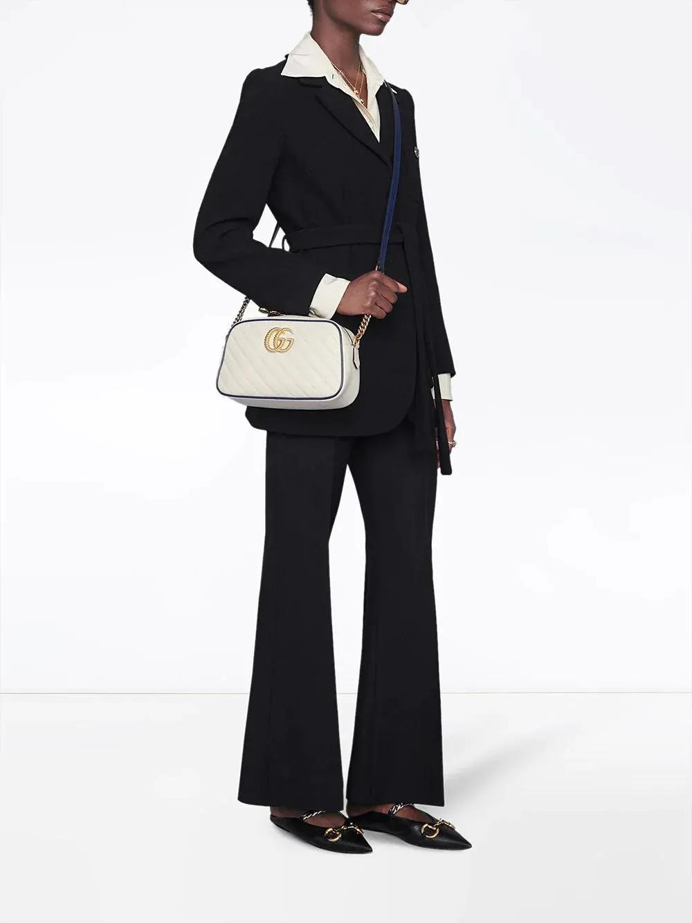 Gucci Small GG Marmont Shoulder Bag in White