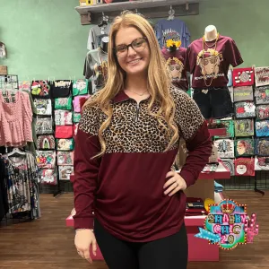 Half Zip Leopard and Maroon Top