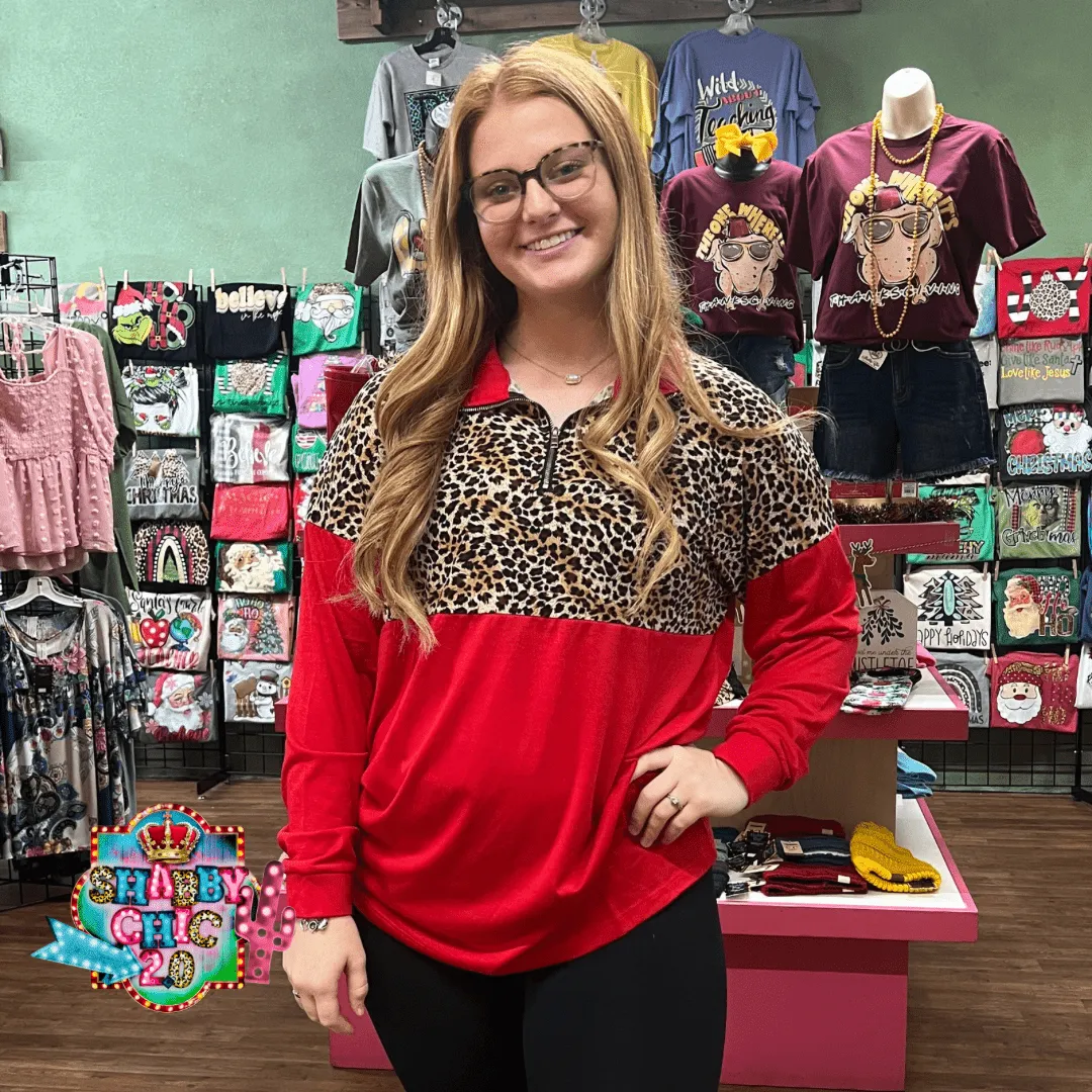 Half Zip Leopard and Red Top