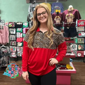 Half Zip Leopard and Red Top