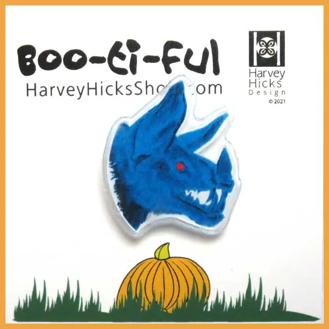 Halloween pin featuring an illustration of a tawny owl