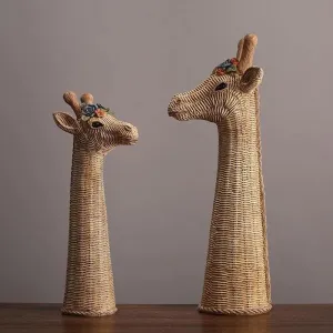 Hand Crafted Rattan Giraffe Head Sculpture
