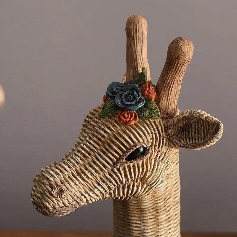 Hand Crafted Rattan Giraffe Head Sculpture