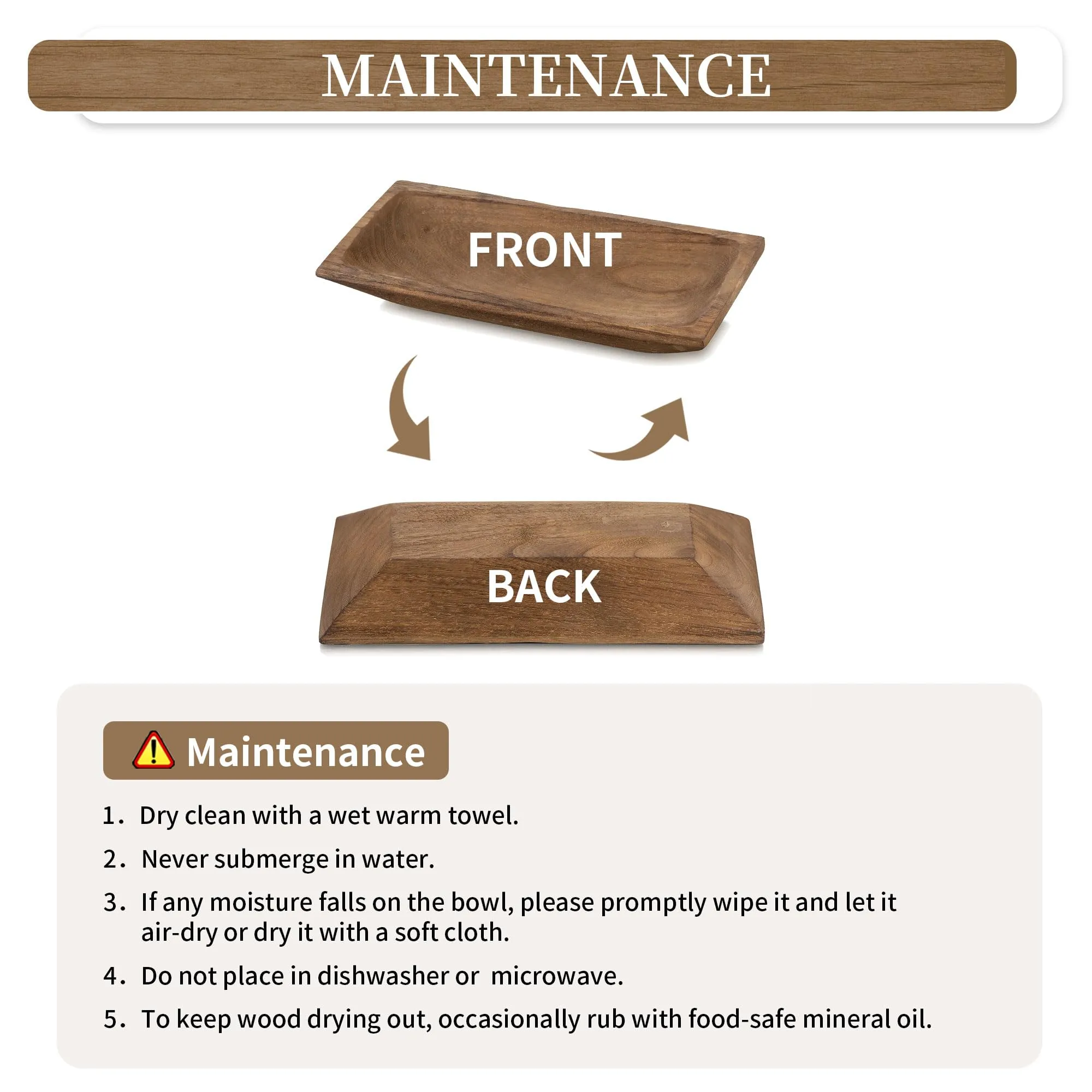 Hanobe Decorative Wooden Dough Bowl: Wood Table Centerpiece Decorations Rustic Natural Candle Holder Tray Trough for Dining Room Kitchen Decor, Brown