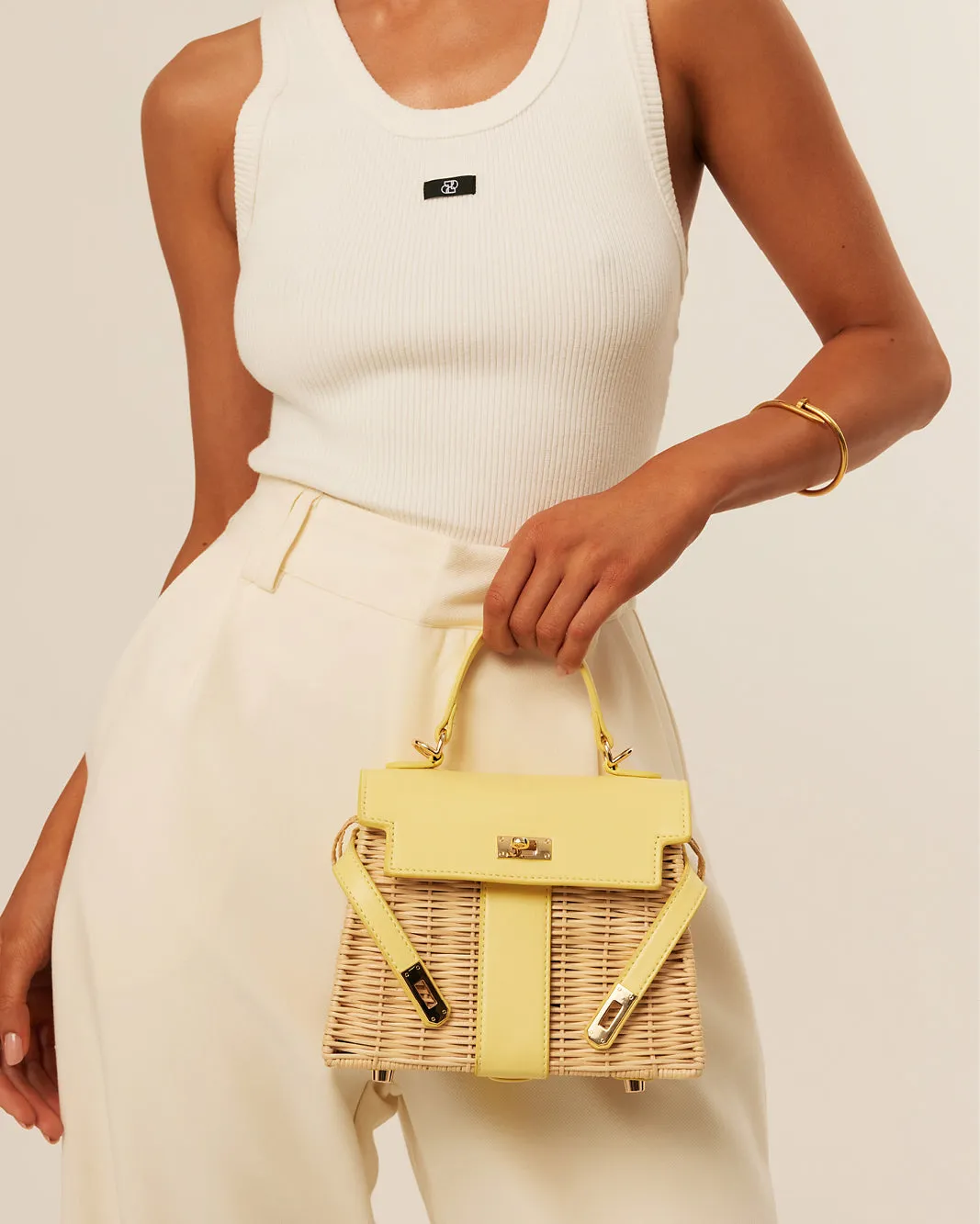 HARIETTE RATTAN HANDLE BAG - RATTAN-DAFFODIL