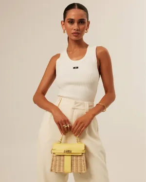 HARIETTE RATTAN HANDLE BAG - RATTAN-DAFFODIL
