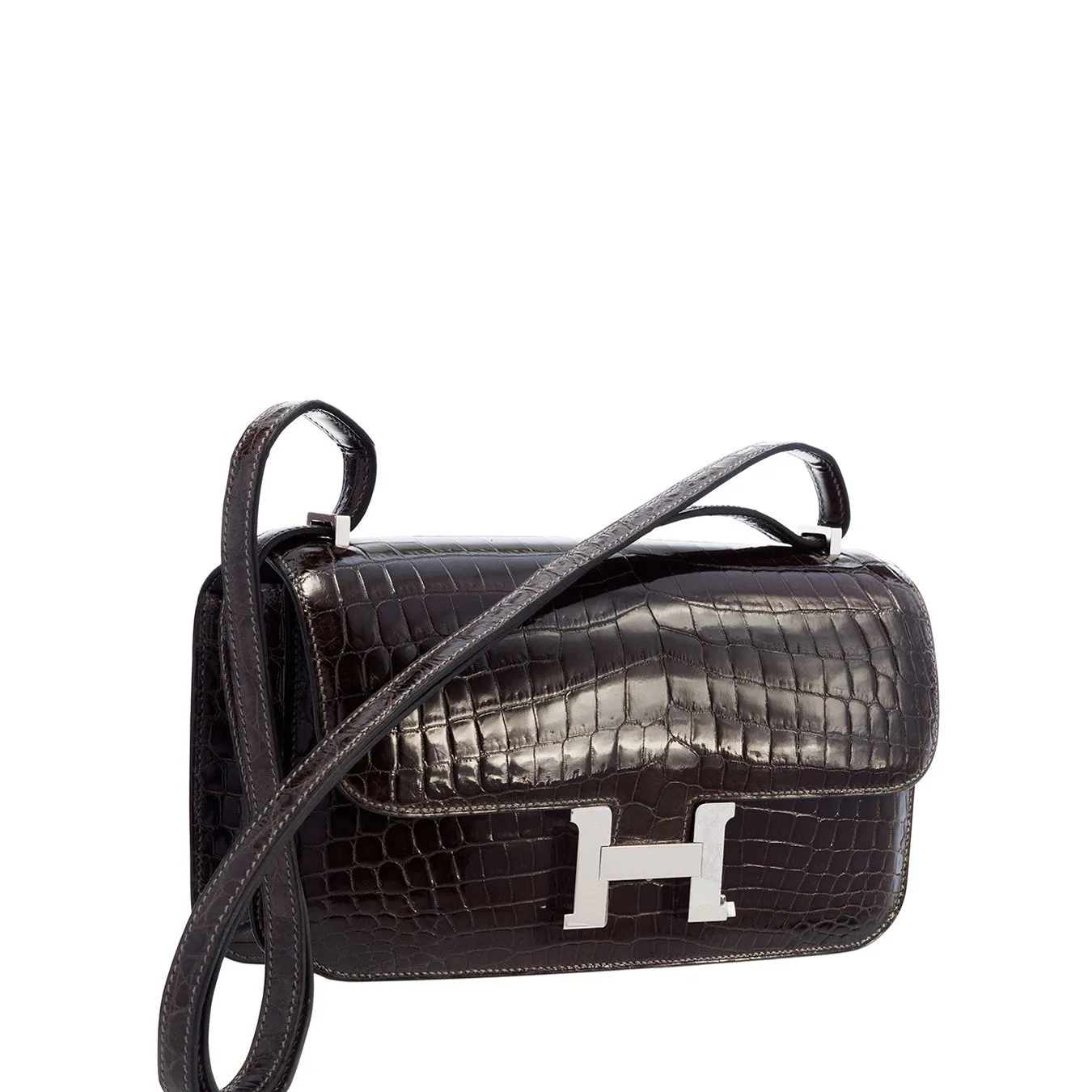 Hermes Graphite Niloticus Crocodile Constance Elan Bag Palladium Hardware