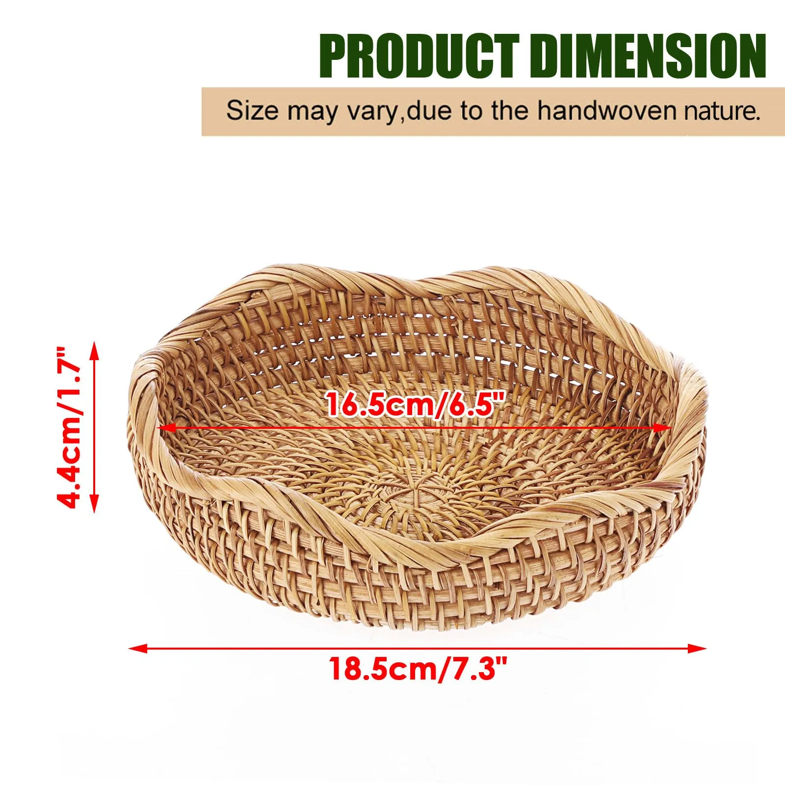 Hipiwe Round Key Basket Bowl for Entryway 7.3" Natural Rattan Fruit Bowl Woven Wicker Basket Serving Tray Rattan Organizer Basket Decorative Baskets for Kitchen Counter Bedside Living Room