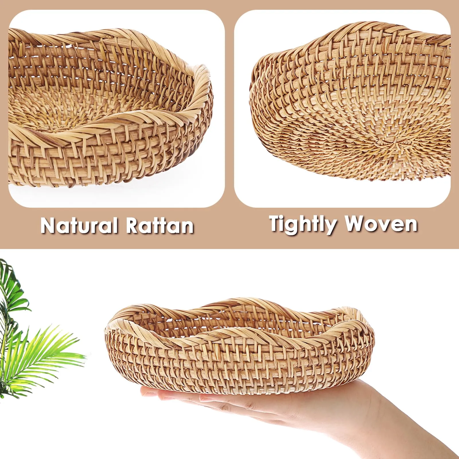 Hipiwe Round Key Basket Bowl for Entryway 7.3" Natural Rattan Fruit Bowl Woven Wicker Basket Serving Tray Rattan Organizer Basket Decorative Baskets for Kitchen Counter Bedside Living Room