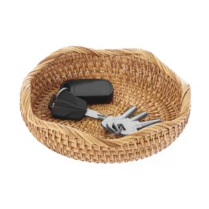 Hipiwe Round Key Basket Bowl for Entryway 7.3" Natural Rattan Fruit Bowl Woven Wicker Basket Serving Tray Rattan Organizer Basket Decorative Baskets for Kitchen Counter Bedside Living Room
