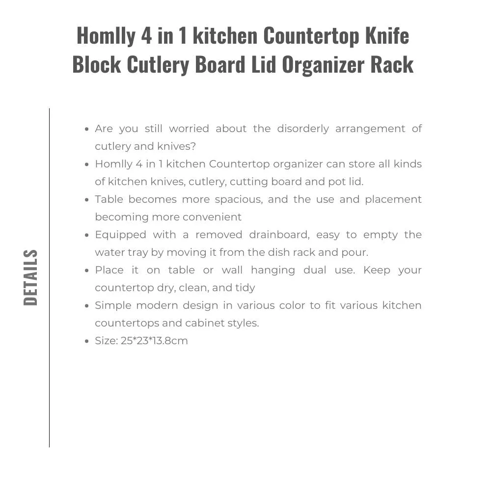 Homlly 4 in 1 kitchen Countertop Knife Block Cutlery Board Lid Organizer Rack