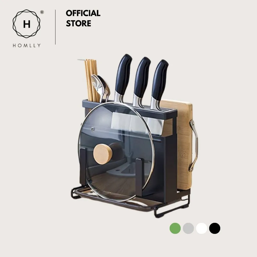 Homlly 4 in 1 kitchen Countertop Knife Block Cutlery Board Lid Organizer Rack