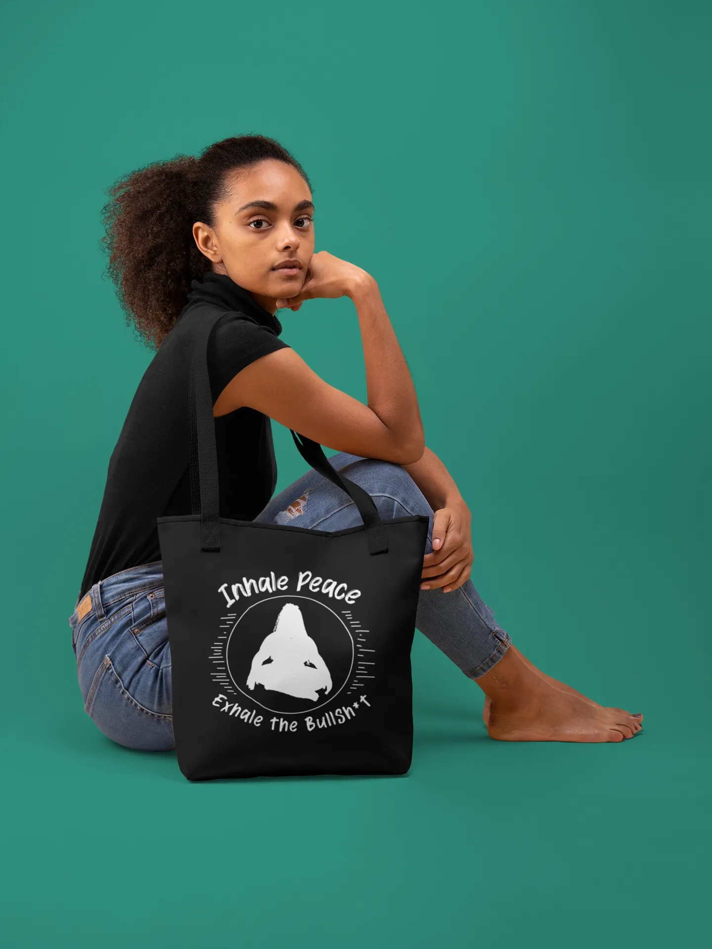 Inhale Peace Exhale the BS Large organic tote bag