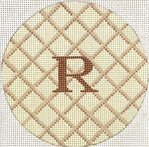 INSMC-88: Planet Earth & Lee 4” Round – Criss Cross Lattice – tans w/ brown letter (specify monogram or blank)