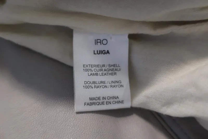 IRO Luiga Leather Motorcycle Jacket Light Gray Size 38 Double-Zip Biker Jacket