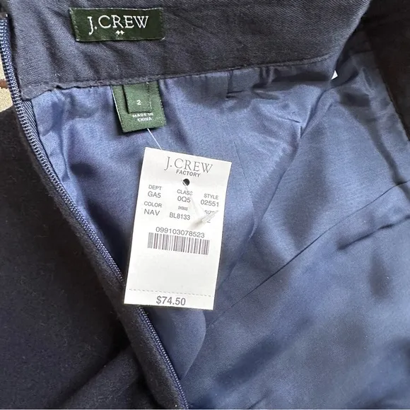 J. Crew Double Serge Wool Mini, Navy, size 2