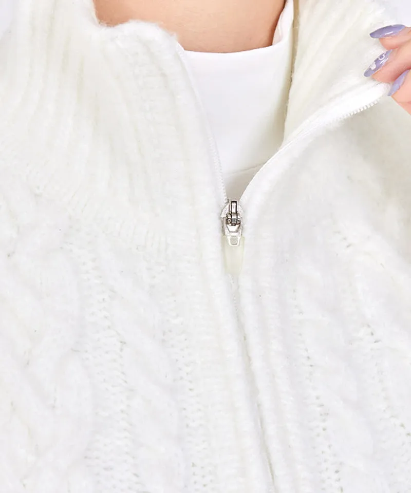 J.Jane Flower Medium Length Knit Zip-Up Vest - Ivory