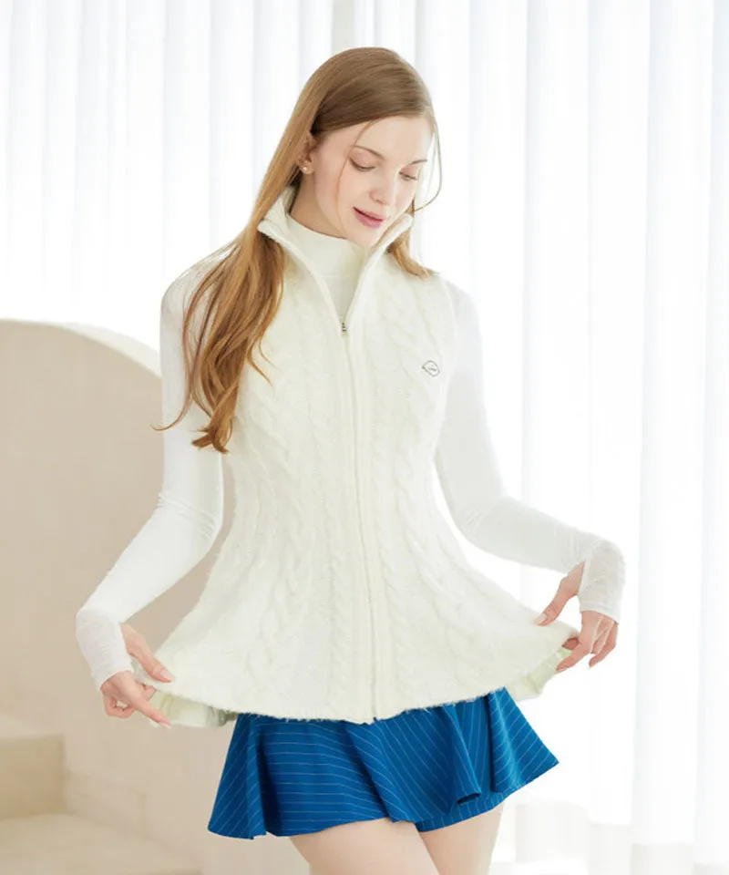 J.Jane Flower Medium Length Knit Zip-Up Vest - Ivory