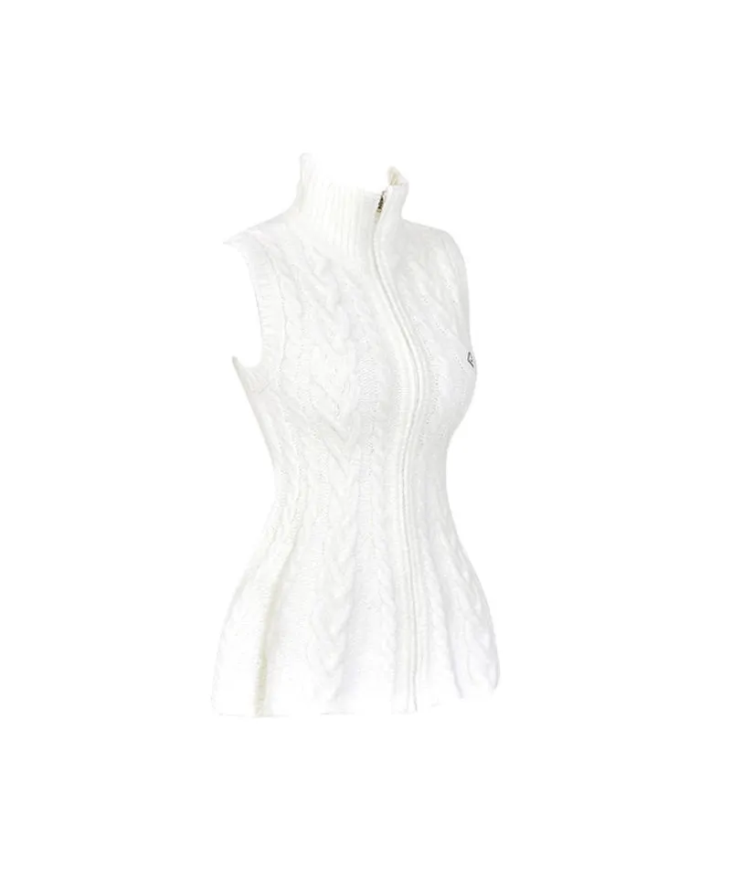 J.Jane Flower Medium Length Knit Zip-Up Vest - Ivory