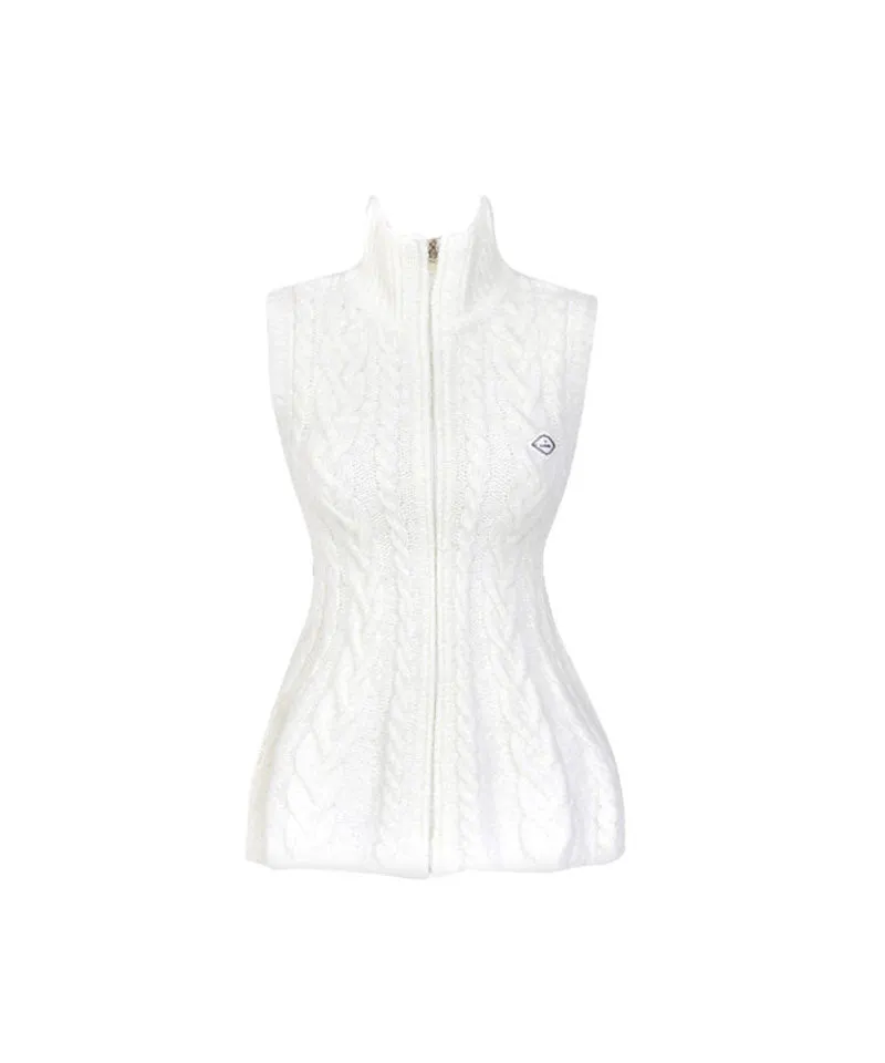 J.Jane Flower Medium Length Knit Zip-Up Vest - Ivory