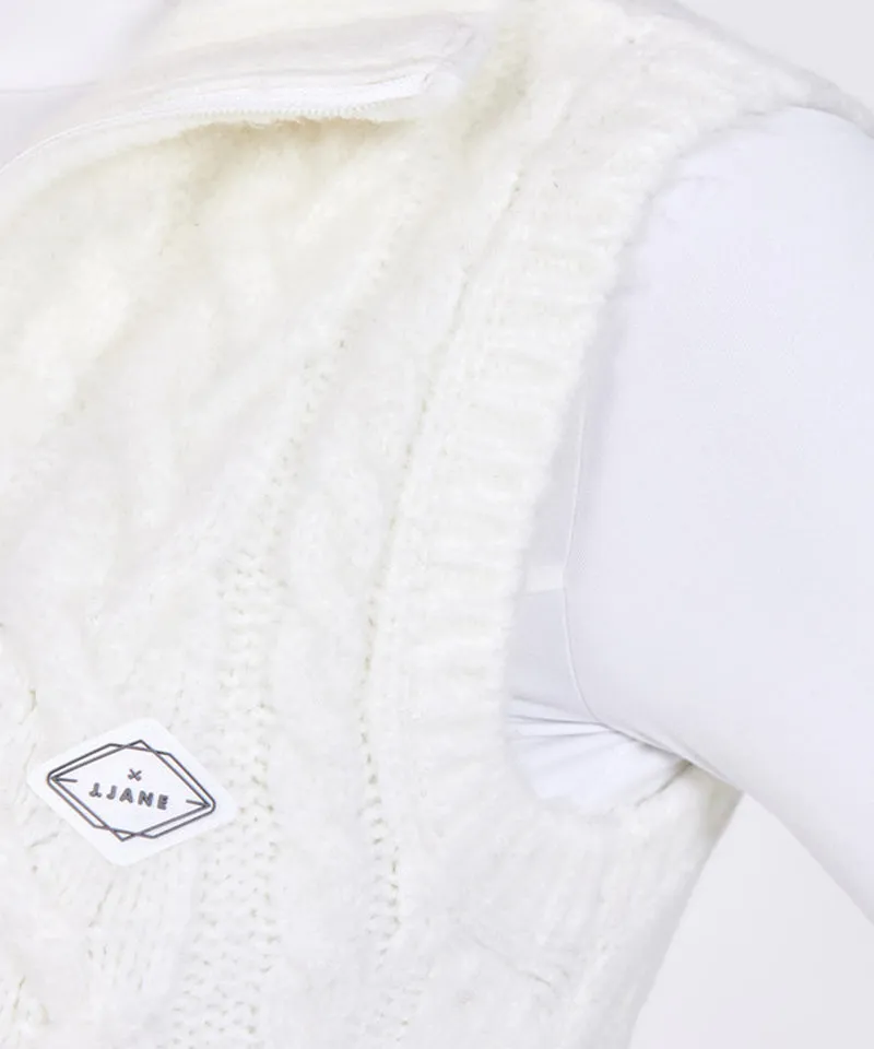 J.Jane Flower Medium Length Knit Zip-Up Vest - Ivory