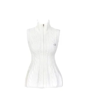 J.Jane Flower Medium Length Knit Zip-Up Vest - Ivory