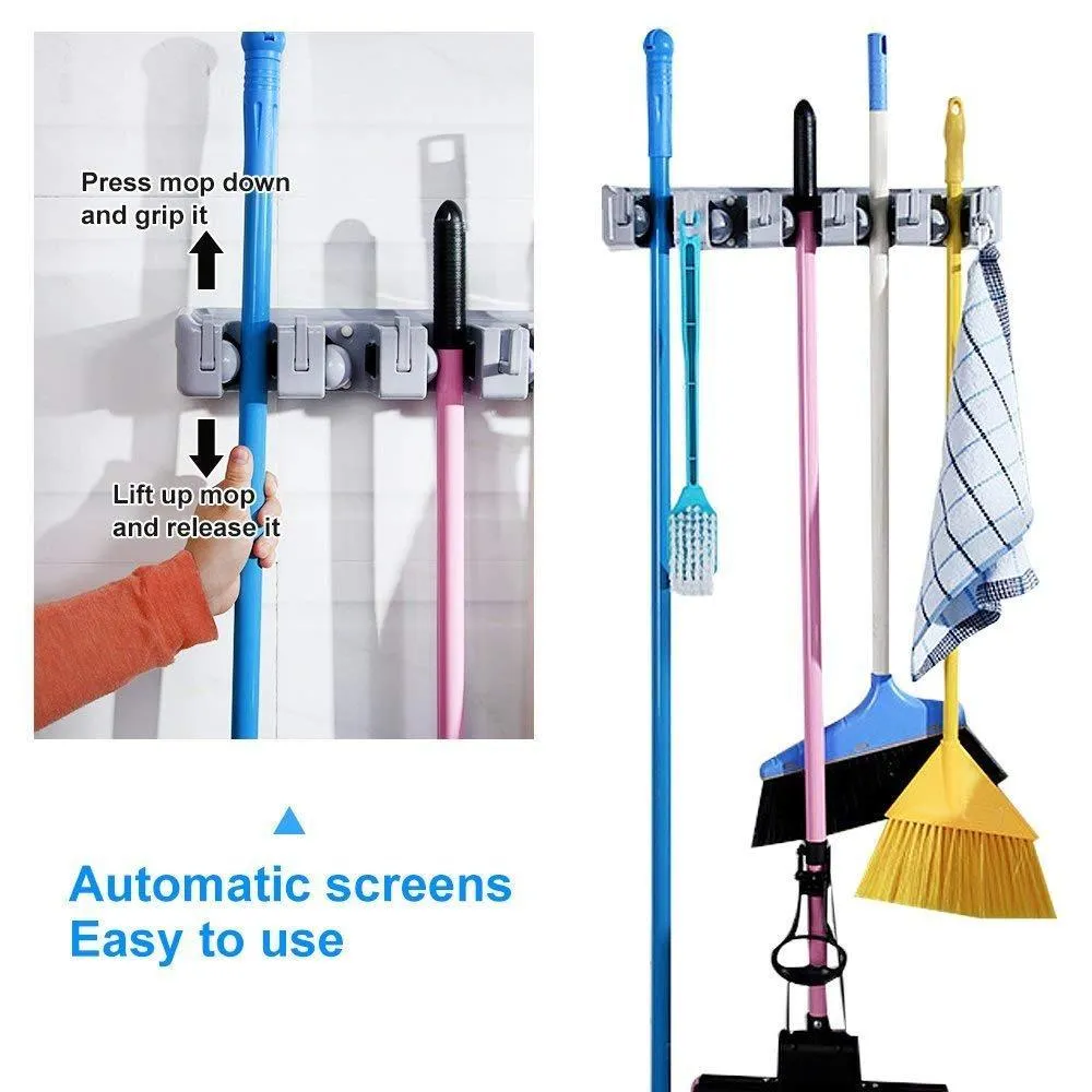 JOSHNESE Mop Broom Holder, Broom Hanger with 5 Positions and 6 Hooks, Wall Mounted Broom Organizer Home Tools Storage Rack for Kitchen Garden and Garage