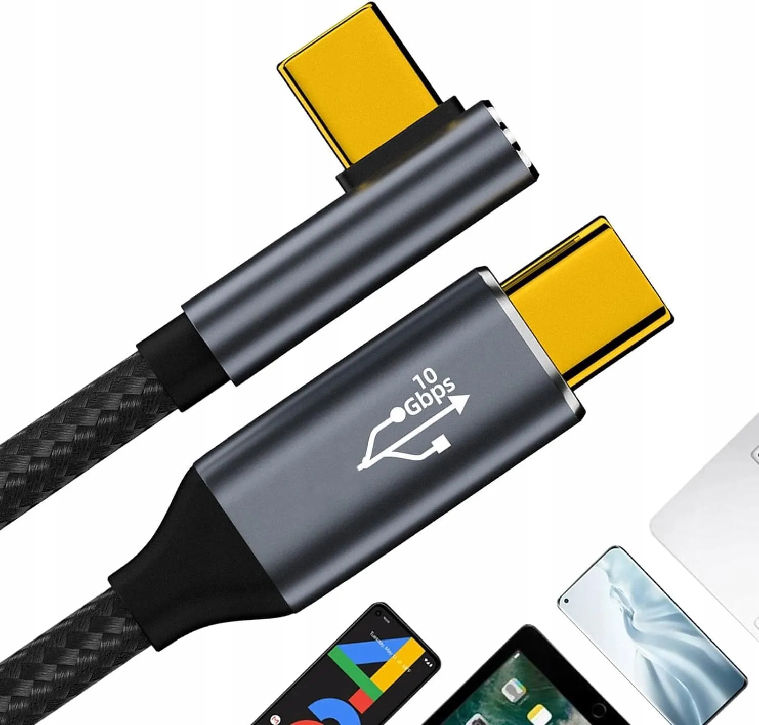 KABEL USB-C USB 3.1 TYP C - TYPE C KĄTOWY 90 FAST CHARGE 10GBPS 4K 3M