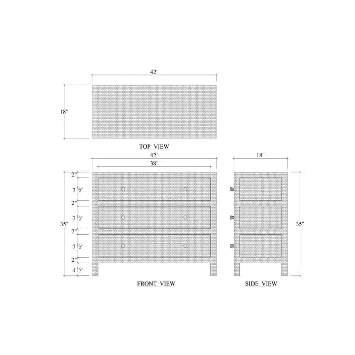 Kagu 3 Drawer Dresser Wrapped in Natural Rattan