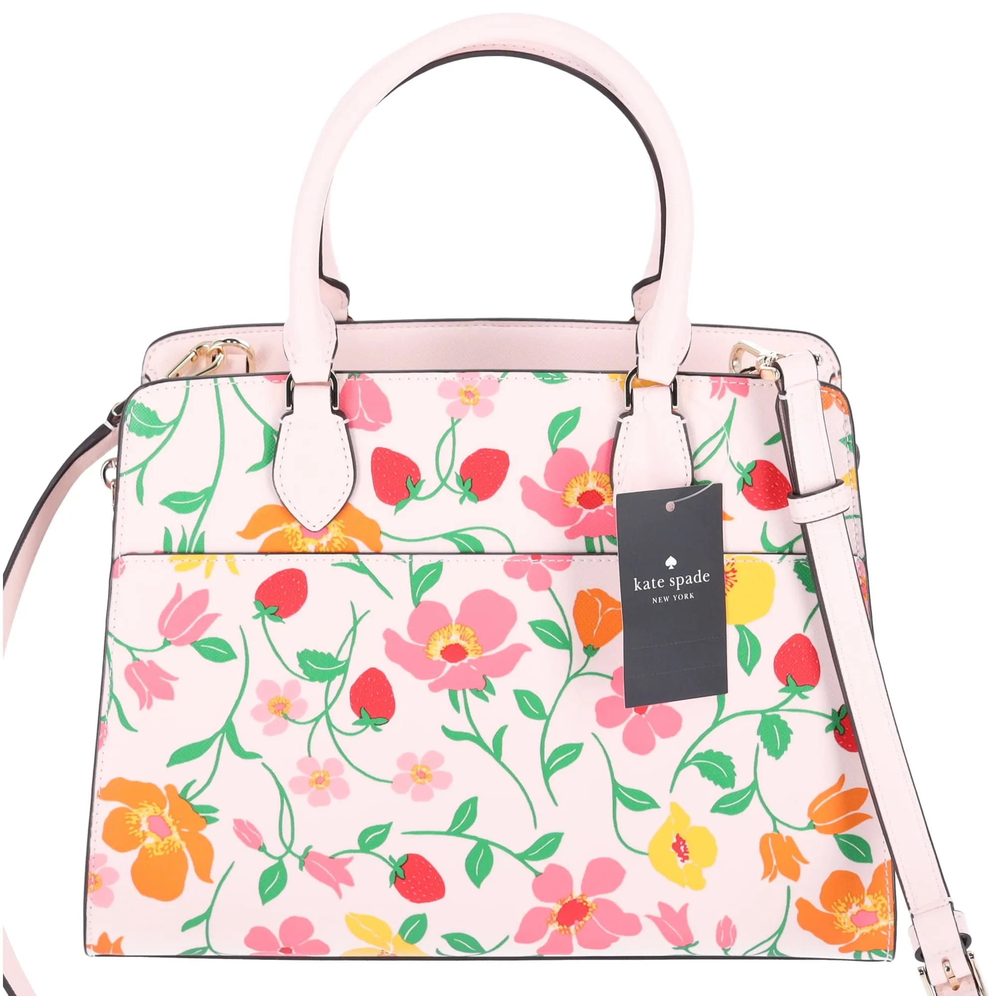 Kate Spade Madison Medium Top Zip Satchel Pink Multi Strawberry Garden Floral